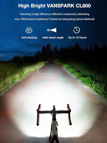 VANSPARK CL800 Bike Lights, Max 1000 Lumens Bike Headlight with Cut Off Beam, 3500mAh USB-C Rechargeable Bicycle Light, CNC-Machined Aluminum Body Waterproof Front Light, Kind Beam for Urban Cyclists in Saudi Arabia