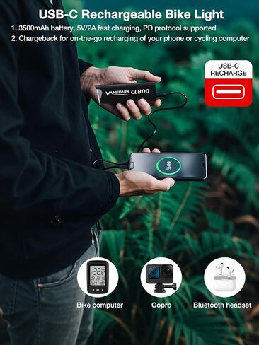 VANSPARK CL800 Bike Lights, Max 1000 Lumens Bike Headlight with Cut Off Beam, 3500mAh USB-C Rechargeable Bicycle Light, CNC-Machined Aluminum Body Waterproof Front Light, Kind Beam for Urban Cyclists in Saudi Arabia