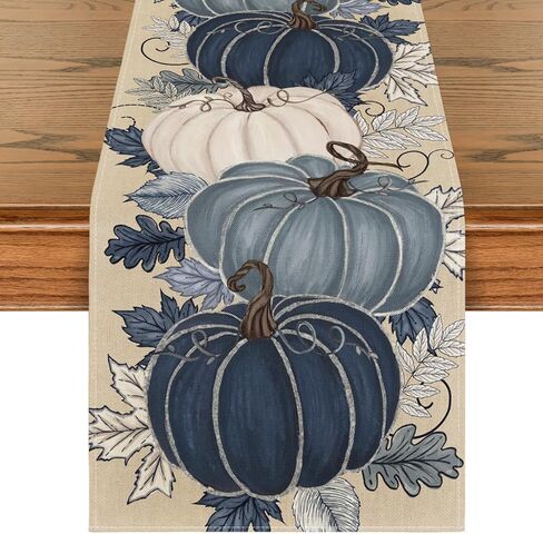 Artoid Mode Blue and White Porcelain Pumpkin Ink 210 GSM Fall Table Runner, Seasonal Autumn Kitchen Dining Table Decoration for Home Party Decor 13x72 Inch in Saudi Arabia