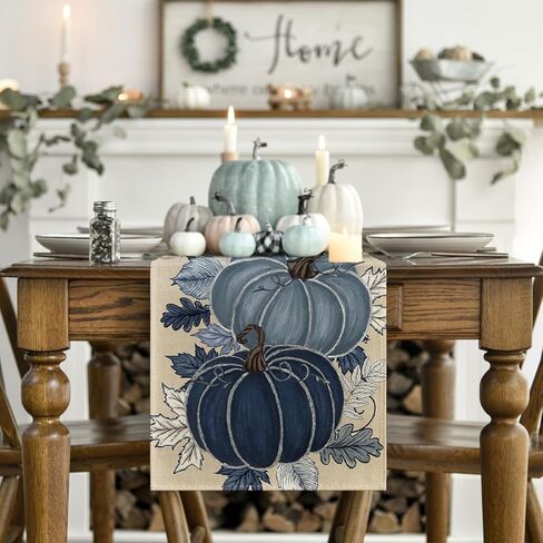 Artoid Mode Blue and White Porcelain Pumpkin Ink 210 GSM Fall Table Runner, Seasonal Autumn Kitchen Dining Table Decoration for Home Party Decor 13x72 Inch in Saudi Arabia