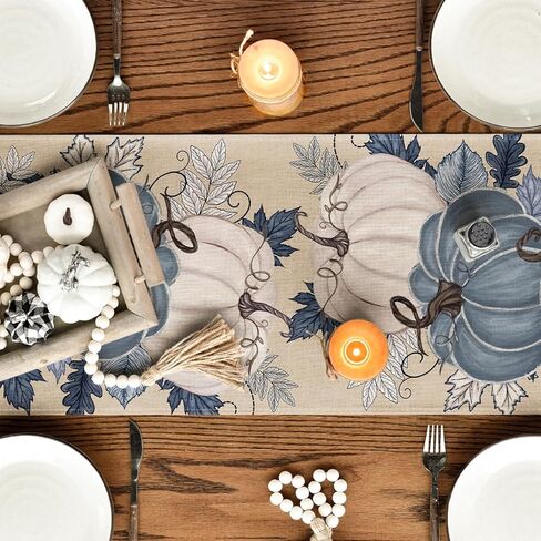 Artoid Mode Blue and White Porcelain Pumpkin Ink 210 GSM Fall Table Runner, Seasonal Autumn Kitchen Dining Table Decoration for Home Party Decor 13x72 Inch in Saudi Arabia