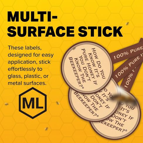 Mann Lake Round Beekeeper Label ، علامة تبويب إثبات العبث الختم ، تصادق العسل المحلي ، سهلة التطبيق ، زيادة مبيعات العسل ، متعددة السطح ، لفة 250 ، (2 1/4 ") in Kuwait