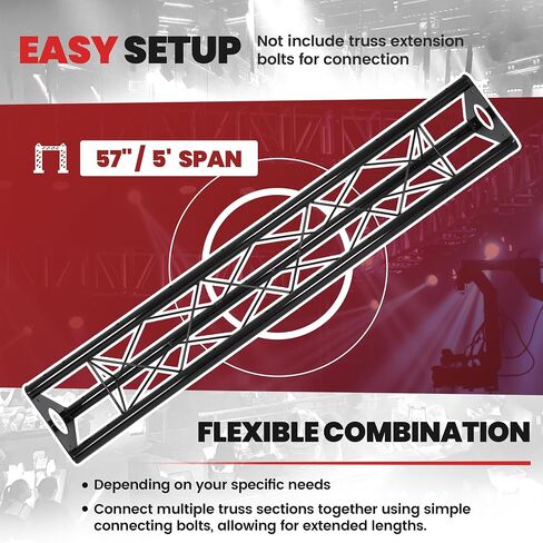 KUAFU 2 x 5ft Triangle Truss Lighting System Stand, 10"x10" Diameter, Universal DJ Metal 5', Mobile Steel Lighting Triangle Bolted Truss, Black (Two Packages) in Saudi Arabia