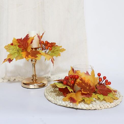 2 PCS Eucalyptus Candle Rings الزهور أكاليل فو ، خزانة المطبخ مصطنعة حامل مزرعة الزراعة الصغيرة 4 بوصات مركز ديكور النافذة جدار الباب (الأخضر) in Kuwait