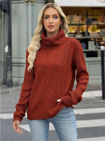 MixShe Womens Sweaters 2025 Turtleneck Cable Knit Pullover Sweater S-XL in Kuwait