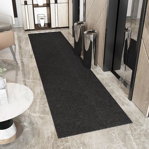 Ottomanson 2'7" x 15' Hallway Runner with Scraper Pile - Extra Durable Non-Slip Rug Mat for Indoor & Outdoor Use - Ideal for Kitchen, Entryway & Garage - High-Traffic Carpet, Black in Saudi Arabia