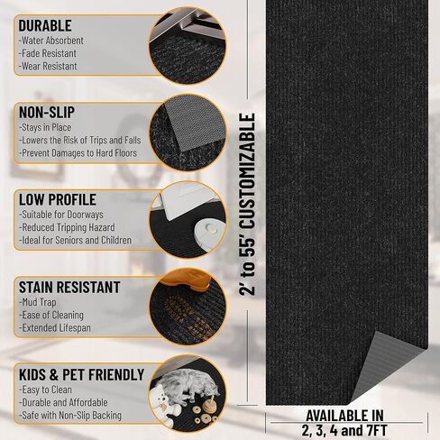 Ottomanson 2'7" x 15' Hallway Runner with Scraper Pile - Extra Durable Non-Slip Rug Mat for Indoor & Outdoor Use - Ideal for Kitchen, Entryway & Garage - High-Traffic Carpet, Black in Saudi Arabia