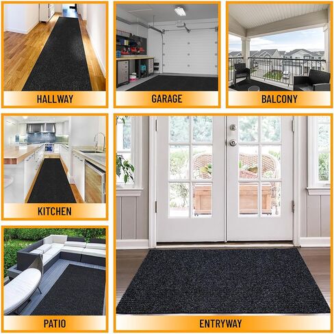 Ottomanson 2'7" x 15' Hallway Runner with Scraper Pile - Extra Durable Non-Slip Rug Mat for Indoor & Outdoor Use - Ideal for Kitchen, Entryway & Garage - High-Traffic Carpet, Black in Saudi Arabia