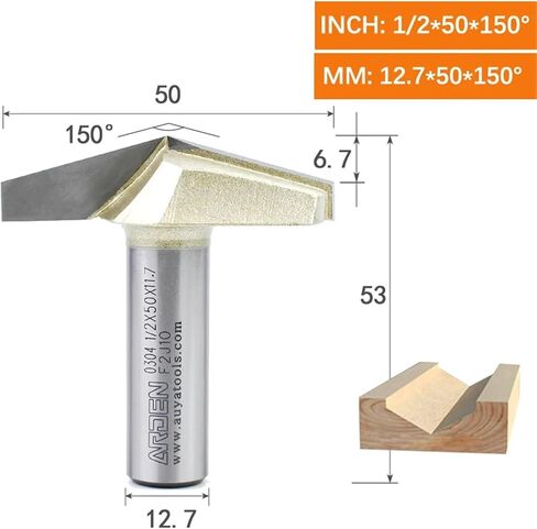 Arden v Bit 45 60 120 150 درجة الموجه بتجلة كاربيد الخشب 3D نحت على شكل حرف V مقطعة الطحن MDF (12.7x50x150deg.) in Saudi Arabia