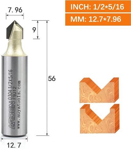 Arden 90 Degree V Bit 1/2" Carbide Triangle V-Groove Slotting Router Bit Woodworking Chamfering 3D Engraving for MDF Hardwood(12.7x7.96) in Saudi Arabia