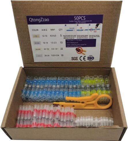 250pcs حلقة لحام حلقة اللحام بالماء مزيج لحام أنبوب أنبوب مناسبة للتطبيقات الكهربائية والشاحنة والموصل (أصفر 20 أزرق 90 أحمر 100 أبيض 40) in Saudi Arabia