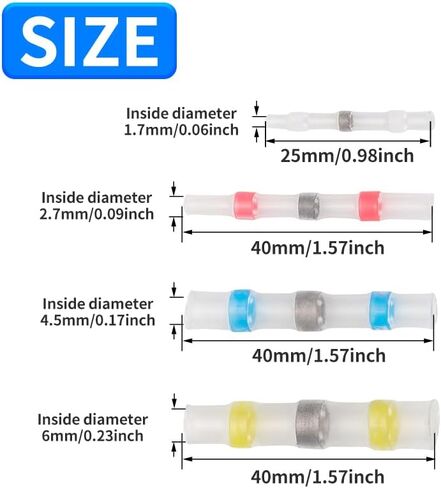 250pcs حلقة لحام حلقة اللحام بالماء مزيج لحام أنبوب أنبوب مناسبة للتطبيقات الكهربائية والشاحنة والموصل (أصفر 20 أزرق 90 أحمر 100 أبيض 40) in Saudi Arabia