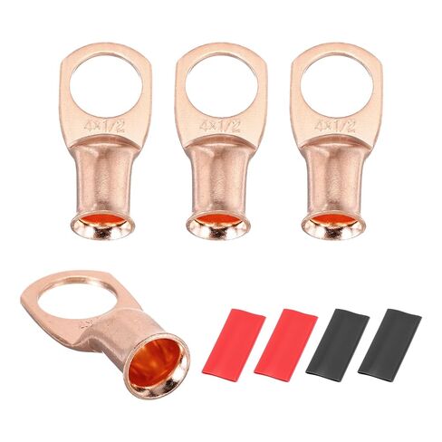 MECCANIXITY 10pcs 1/0 AWG M12 Battery Lugs Ring Terminals, 1/2" 12mm Stud Crimp Wire Terminal Connector End Copper, 3:1 Heat Shrink Tubing, Gold in Kuwait