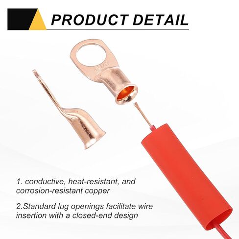 MECCANIXITY 10pcs 1/0 AWG M12 Battery Lugs Ring Terminals, 1/2" 12mm Stud Crimp Wire Terminal Connector End Copper, 3:1 Heat Shrink Tubing, Gold in Kuwait