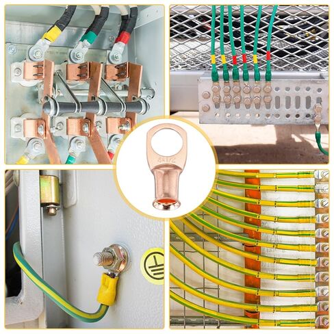 MECCANIXITY 10pcs 1/0 AWG M12 Battery Lugs Ring Terminals, 1/2" 12mm Stud Crimp Wire Terminal Connector End Copper, 3:1 Heat Shrink Tubing, Gold in Kuwait