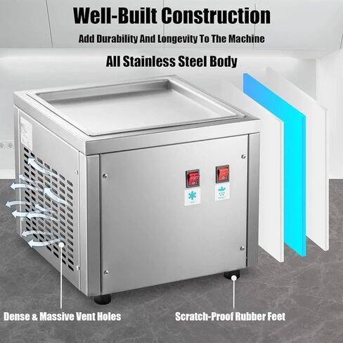 صانع آيس كريم ملووق من الفولاذ المقاوم للصدأ مع 2 كاشطات ، صانع الآيس كريم ، آلة لفة الآيس كريم المقلي لصنع لفائف الآيس كريم in Kuwait