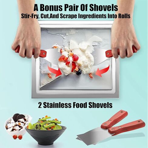 صانع آيس كريم ملووق من الفولاذ المقاوم للصدأ مع 2 كاشطات ، صانع الآيس كريم ، آلة لفة الآيس كريم المقلي لصنع لفائف الآيس كريم in Kuwait