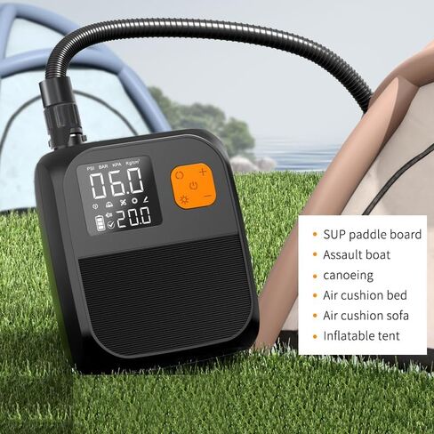 Rechargeable Electric Paddle Board Pump, 25PSI with LED Flashlight, 8000mAh Battery & 12V Car Adapter, Portable Air Pump for Quick Inflation of Paddle Boards, Kayaks, and Tents in Saudi Arabia