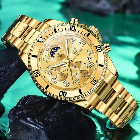 أوليف ساعات الرجال مقاوم للماء فاخر الوجه كبير الرجال مشاهدة الفولاذ المقاوم للصدأ يوم الكوارتز فستان التناظرية الساعات للرجال Relojes de Hombre (الأخضر/الأزرق/الأسود/الذهب) in Kuwait