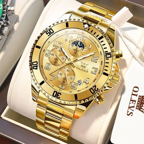 أوليف ساعات الرجال مقاوم للماء فاخر الوجه كبير الرجال مشاهدة الفولاذ المقاوم للصدأ يوم الكوارتز فستان التناظرية الساعات للرجال Relojes de Hombre (الأخضر/الأزرق/الأسود/الذهب) in Kuwait