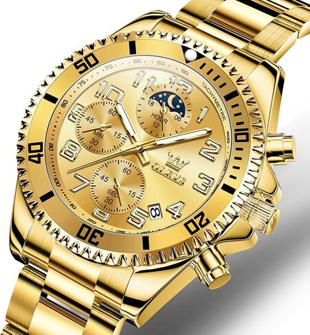 أوليف ساعات الرجال مقاوم للماء فاخر الوجه كبير الرجال مشاهدة الفولاذ المقاوم للصدأ يوم الكوارتز فستان التناظرية الساعات للرجال Relojes de Hombre (الأخضر/الأزرق/الأسود/الذهب) in Kuwait