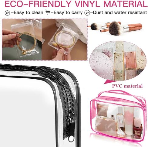 Clear Travel Toiletry Bag Clear Makeup Bag with jewelry bags, Cosmetic Toiletry Bag - TSA Approved Clear Makeup Organizer for Travel, Quart Size Bag Carry on Airport Airline Compliant Bag, 6 Color in Kuwait