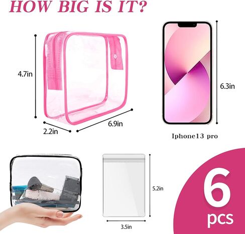 Clear Travel Toiletry Bag Clear Makeup Bag with jewelry bags, Cosmetic Toiletry Bag - TSA Approved Clear Makeup Organizer for Travel, Quart Size Bag Carry on Airport Airline Compliant Bag, 6 Color in Kuwait