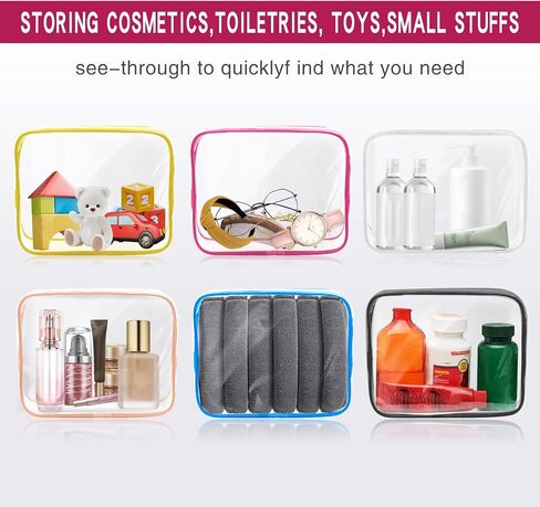 Clear Travel Toiletry Bag Clear Makeup Bag with jewelry bags, Cosmetic Toiletry Bag - TSA Approved Clear Makeup Organizer for Travel, Quart Size Bag Carry on Airport Airline Compliant Bag, 6 Color in Kuwait