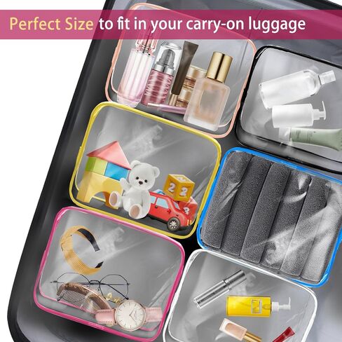 Clear Travel Toiletry Bag Clear Makeup Bag with jewelry bags, Cosmetic Toiletry Bag - TSA Approved Clear Makeup Organizer for Travel, Quart Size Bag Carry on Airport Airline Compliant Bag, 6 Color in Kuwait