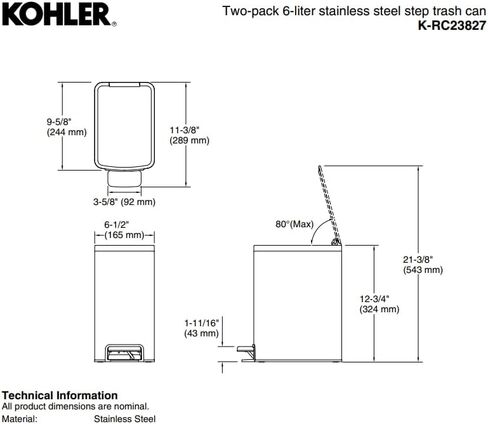 Kohler 2-Pack 6L Stainstel Step STEP STRASH BIN in Saudi Arabia