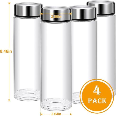 16oz Juice Bottles with Lids,4 Pack Wide Mouth Glass Bottles with Stainless Steel Cap,Reusable Glass Water Bottles for Juicing, Smoothies, Infused Water,Beverage Storage,BPA Free,Leakproof in Kuwait