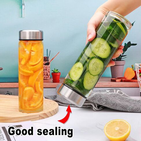 16oz Juice Bottles with Lids,4 Pack Wide Mouth Glass Bottles with Stainless Steel Cap,Reusable Glass Water Bottles for Juicing, Smoothies, Infused Water,Beverage Storage,BPA Free,Leakproof in Kuwait