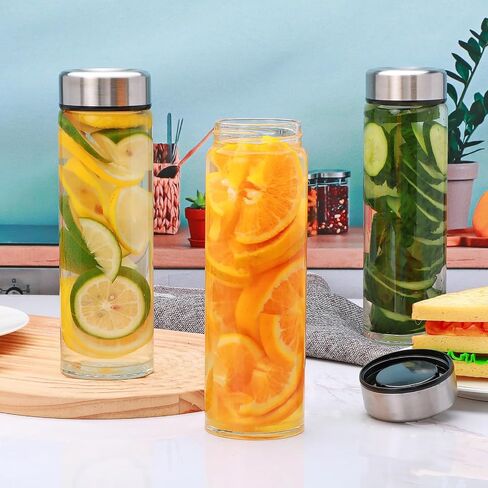 16oz Juice Bottles with Lids,4 Pack Wide Mouth Glass Bottles with Stainless Steel Cap,Reusable Glass Water Bottles for Juicing, Smoothies, Infused Water,Beverage Storage,BPA Free,Leakproof in Kuwait