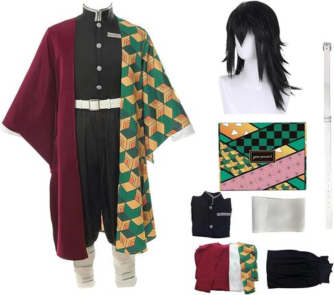 Kahopy Anime Cosplay Costume Tanjiro Zenitsu Shinobu Giyu Mitsuri Outfit Set with Wig Earrings Uniform for Halloween(Tan-S) in Saudi Arabia
