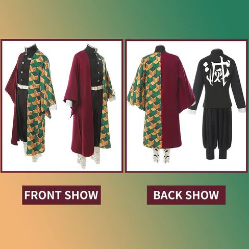 Kahopy Anime Cosplay Costume Tanjiro Zenitsu Shinobu Giyu Mitsuri Outfit Set with Wig Earrings Uniform for Halloween(Tan-S) in Saudi Arabia
