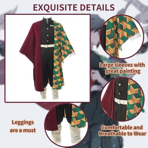 Kahopy Anime Cosplay Costume Tanjiro Zenitsu Shinobu Giyu Mitsuri Outfit Set with Wig Earrings Uniform for Halloween(Tan-S) in Saudi Arabia