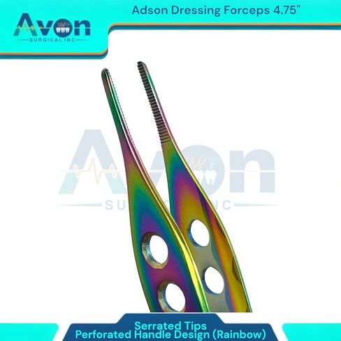 Tissue Grasping Serrated Tip Adson Forceps 4.75in (12cm), Multi-Color Rainbow, with Perforated Handle Design, Lightweight - German Stainless Steel in Kuwait