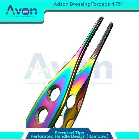Tissue Grasping Serrated Tip Adson Forceps 4.75in (12cm), Multi-Color Rainbow, with Perforated Handle Design, Lightweight - German Stainless Steel in Kuwait