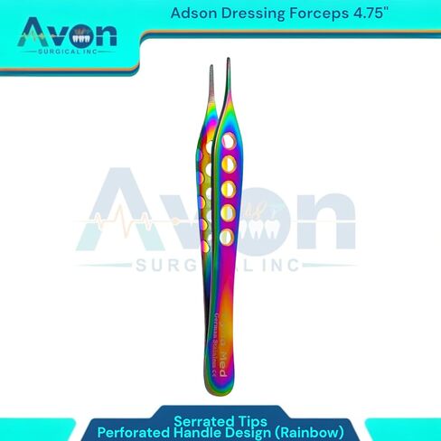 Tissue Grasping Serrated Tip Adson Forceps 4.75in (12cm), Multi-Color Rainbow, with Perforated Handle Design, Lightweight - German Stainless Steel in Kuwait