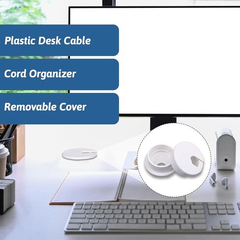 2 أجهزة كمبيوتر 1-1/2 بوصة جروميت مكتب ، ثقب الحبل غطاء ثقب الكبل البلاستيكي مع ثقوب منشار كابل المكتب المحمولة جروميت مكاتب مرنة الثقوب الحلقات لكابلات طاولة المكتب المنزلي (أبيض) in Kuwait