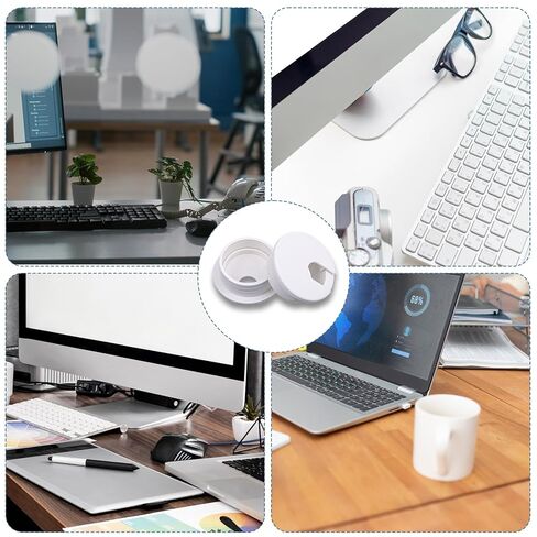 2 أجهزة كمبيوتر 1-1/2 بوصة جروميت مكتب ، ثقب الحبل غطاء ثقب الكبل البلاستيكي مع ثقوب منشار كابل المكتب المحمولة جروميت مكاتب مرنة الثقوب الحلقات لكابلات طاولة المكتب المنزلي (أبيض) in Kuwait
