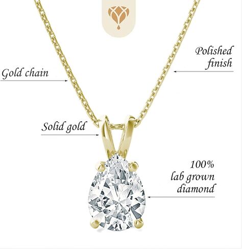 The Diamond Deal .25-1.00 Carat Pear Shape Brilliant Solitaire Lab-Grown Diamond Solitaire Pendant Necklace For Women Girls infants | 14k Yellow or White or Rose/Pink Gold With 18" Gold Chain in Kuwait