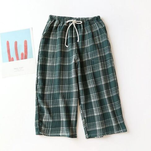 Men's Capri Pajama Pants Thin Cotton Pj Bottoms Plaid Printed Cool Cozy Home Sleep Lounge Pocket in Saudi Arabia