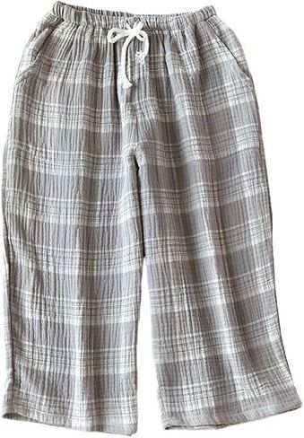 Men's Capri Pajama Pants Thin Cotton Pj Bottoms Plaid Printed Cool Cozy Home Sleep Lounge Pocket in Saudi Arabia