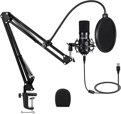 USB Streaming Podcast PC Microphone: Professional Computer Mic 192kHz/24bit Studio Cardioid Condenser Mic Kit with Sound Card Boom Arm Shock Mount Pop Filter, for Skype in Saudi Arabia
