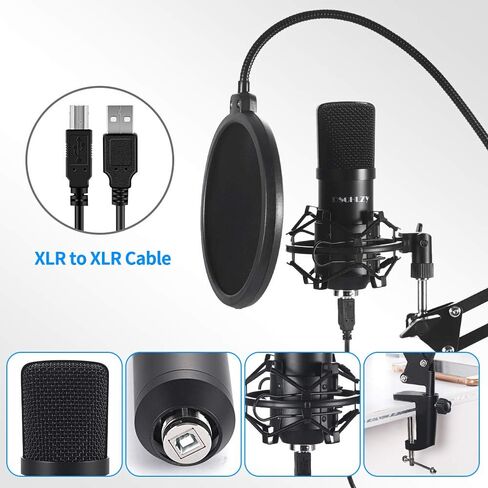 USB Streaming Podcast PC Microphone: Professional Computer Mic 192kHz/24bit Studio Cardioid Condenser Mic Kit with Sound Card Boom Arm Shock Mount Pop Filter, for Skype in Saudi Arabia