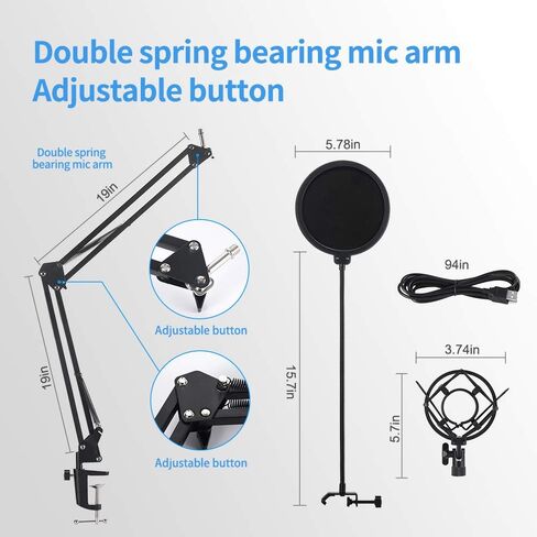 USB Streaming Podcast PC Microphone: Professional Computer Mic 192kHz/24bit Studio Cardioid Condenser Mic Kit with Sound Card Boom Arm Shock Mount Pop Filter, for Skype in Saudi Arabia