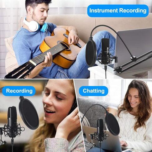 USB Streaming Podcast PC Microphone: Professional Computer Mic 192kHz/24bit Studio Cardioid Condenser Mic Kit with Sound Card Boom Arm Shock Mount Pop Filter, for Skype in Saudi Arabia