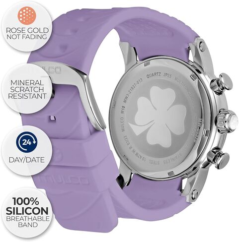 ساعات Mulco للنساء - M10 Namaste - حالة من الفولاذ المقاوم للصدأ الفضي مع شريط سيليكون معصم ، وجه كبير مع والدة لؤلؤة والذهب الوردي ، حركة التناظرية الكوارتز ، مقاومة للماء - مستوحاة من السحر in Kuwait