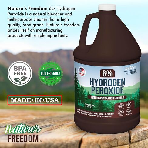 Nature's Freedom 6% Hydrogen Peroxide, Food Grade H2O2 and Purified Water Only, 1 Gallons Solution in Kuwait